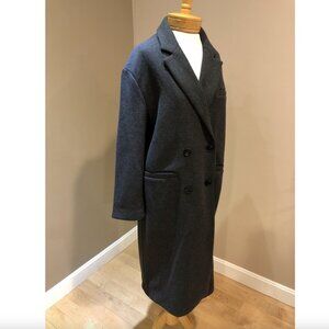 New Zara Tailored Oversized Gray Long Wool Blend Coat Double-Breasted Slouch